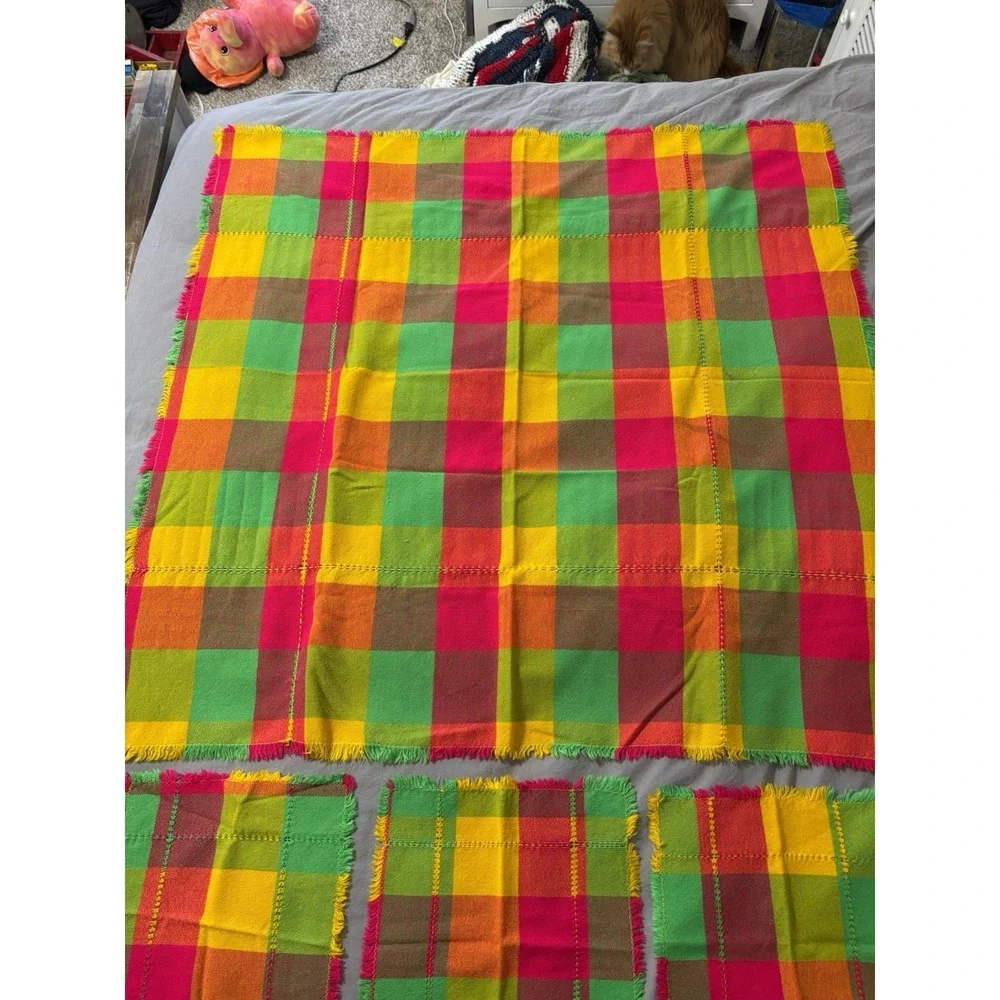 Vintage Bright Colored Checked Tablecloth 43